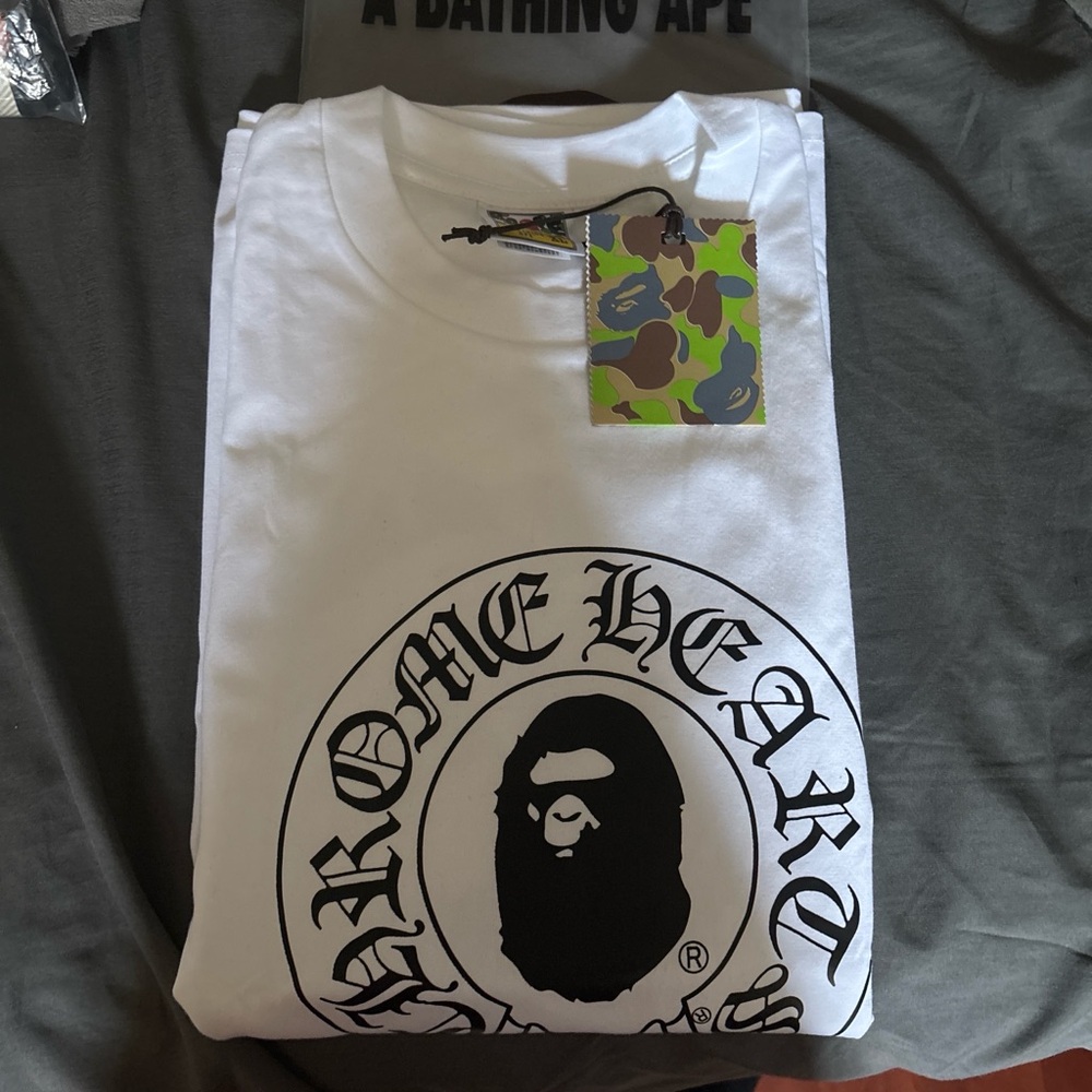 Bape White Short Sleeve Crewneck with Black Ape Logo